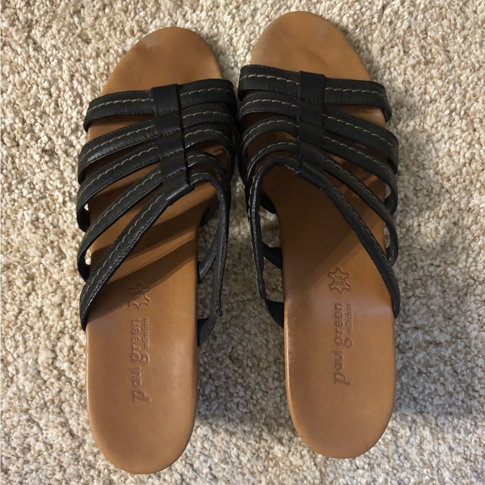 Paul Green Black Leather Strappy Wedge Heeled
Sandals